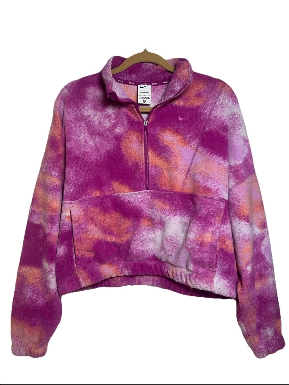 Nike One Therma-FIT Oversized 1/2 Zip Fleece Hot Fuchsia Women's Sz M FZ6969-518
